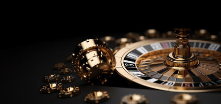 Roulette Wheel And Coins, Modern White Marble And Golden Isolated On The Black Background. Casino Gambling Concept. Generative AIの素材
