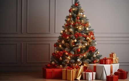 Merry Magic, A Room Bedecked with Christmas Tree and Presents. Generative AIの素材