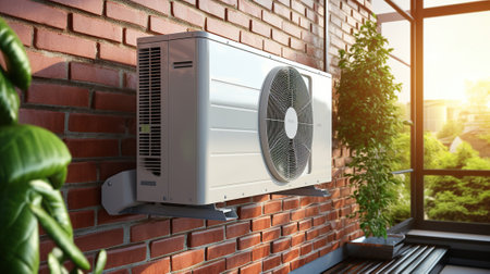 Residential Heat Pump Air Conditioner. Generative AIの素材
