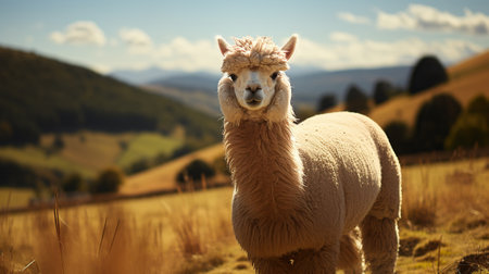 Alpaca Haven, Exploring the Tranquil Beauty of a Rural Meadow Grazingの素材