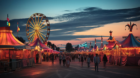 Dazzling Dusk Delights: Exploring the Vibrant Charms of a Summer Carnival. Generative AIの素材