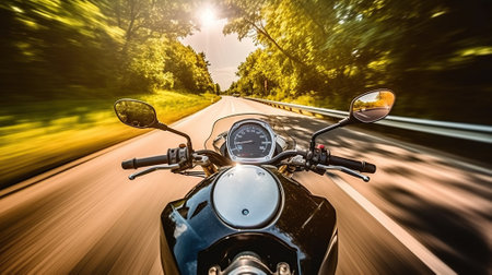 Boundless Horizons, Asphalt Roadway Unfolding through Biker's Eyes. Generative AIの素材