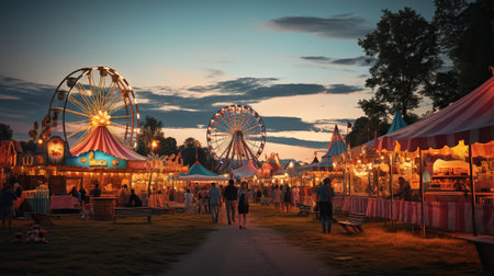 Colorful summer carnival at dusk. Generative AIの素材