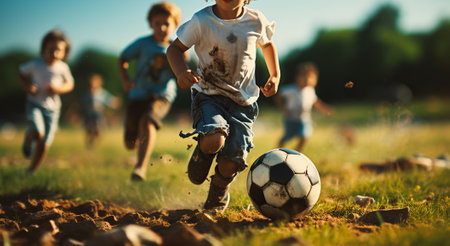 Enthusiastic Youngsters Take on the Soccer Field. Generative AIの素材