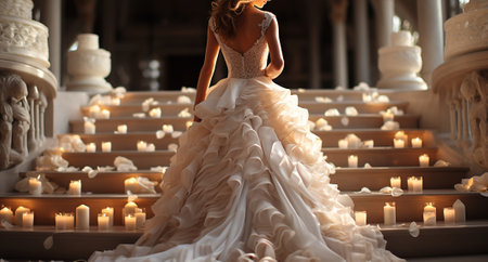 Eternal Elegance, Enchanting Moments of a Bride with white dress Amid Glowing Candlelightの素材