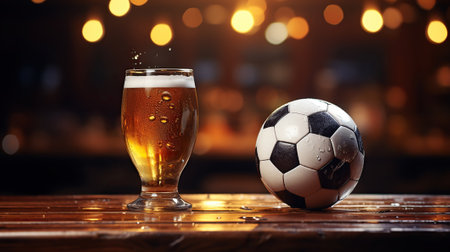 Soccer Ball and Chilled Beer Set the Scene. Generative AIの素材
