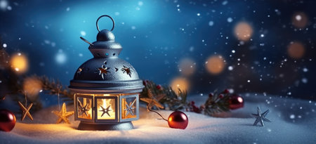 Christmas Lamp under a Shooting Star Sky. Generative AIの素材