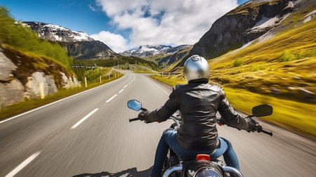 Conquering the Mountain Road - A Biker Girl's First-Person Journey. Generative AIの素材