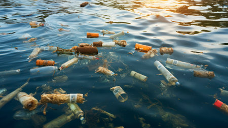 A Glimpse into the Plastic Menace in Marine Waters. Generative AIの素材