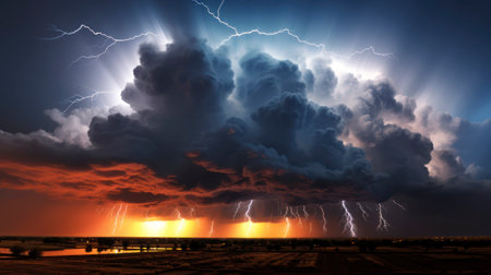 The Dance of Lightning Across Illuminated Skies. Generative AIの素材
