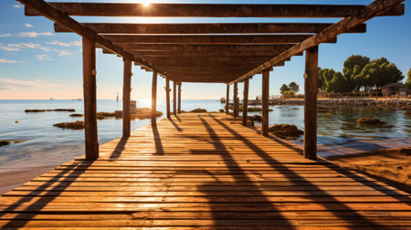 A Singular Ray Piercing the Beach's Serene Dock. Generative Aの素材