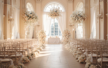 Wedding Ceremony. A Ceremony Showcasing the Pinnacle of Luxury and Time-honored Elegance. Generative AIの素材