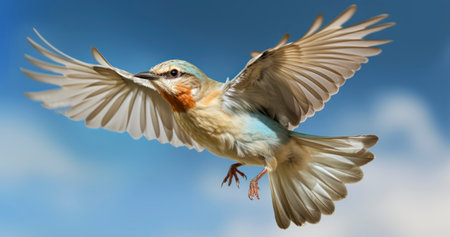 The grace and beauty of a rare bird in flight. Generative AIの素材