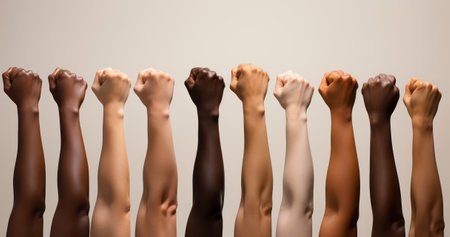 Human rights and equality, featuring united hands and symbols representing equality. Generative AIの素材