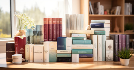 A variety of educational books and materials, representing the foundations of knowledge. Generative AIの素材
