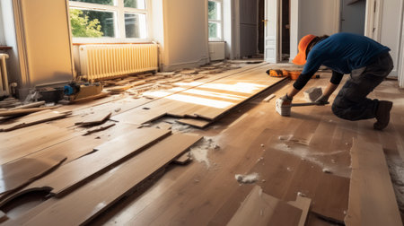 Replacing and Repairing Floors. Generative AIの素材