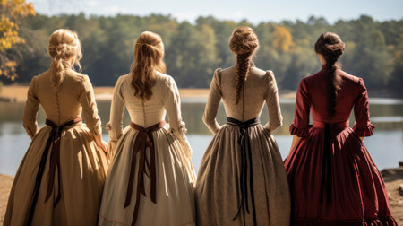 Rear View Participants dressed in historical attire vividly bring the past to life, engaging audiences in immersive reenactments. Generative AIの素材
