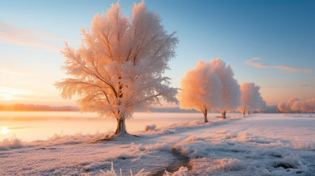 The Mesmerizing Dance of Sunlight on an Autumnal Frost. Generative AIの素材