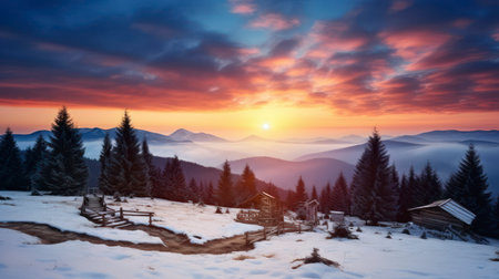 Twilight's Touch on the Summit - Majestic sunset in the mountains landscape. Generative AIの素材