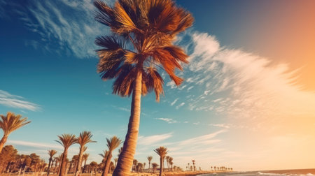 Capturing the Tranquil Beauty of Coconut Palms in the First Light of Sunriseの素材