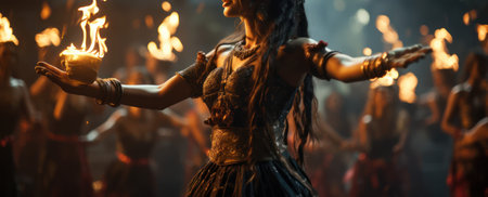 The Alluring and Mysterious Performance of an Unrecognizable Group of Traditional Dancers. Generative AIの素材