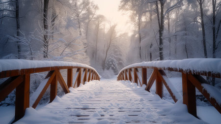 The Alluring Beauty of a Snow-Enveloped Wooden Bridgeの素材