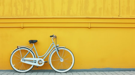 A Retro Bicycle Against the Quaint Backdrop of a Yellow Outdoor Wallの素材