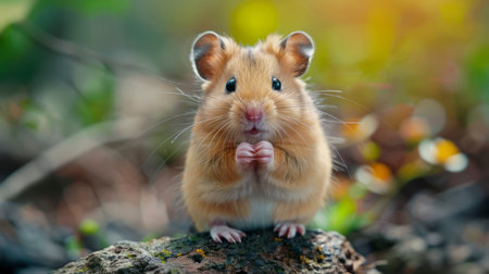 A Cute Hamster in Its Natural Element, Complete with Space for Textの素材