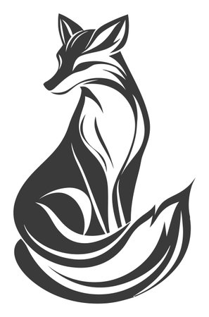 Stunning illustration of a stylized fox design in elegant black and white. This minimalist artwork captures a striking silhouette with smooth flowing lines.のイラスト素材