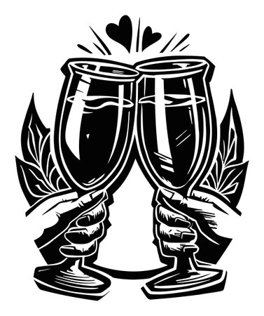 A sophisticated illustration featuring two clinking glasses symbolizing celebration and love. Ideal for party themes and romantic occasions.のイラスト素材