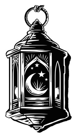 This vintage lantern illustration features a captivating design with a moon and star motif, perfect...
