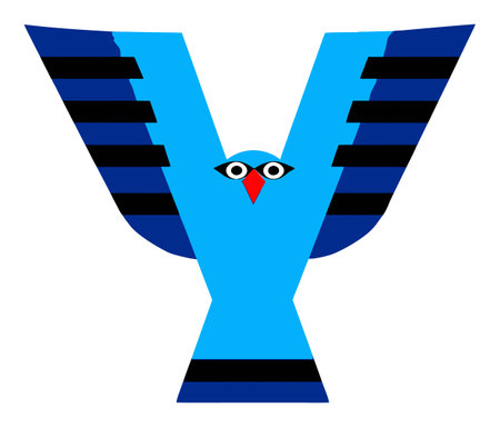 This striking abstract illustration features a blue bird design with geometric shapes and clean lines, perfect for creative projects or visual branding.のイラスト素材