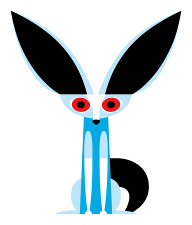 This abstract illustration features a stylized fox with oversized ears and vibrant colors. The playful design showcases a whimsical character that sparks imagination.のイラスト素材