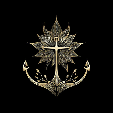 This stunning vector art features an elegant gold floral design combined with decorative anchors....