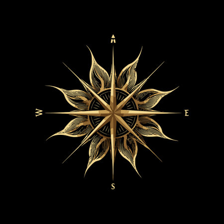 This stunning gold compass rose vector art features intricate design elements. Perfect for projects...