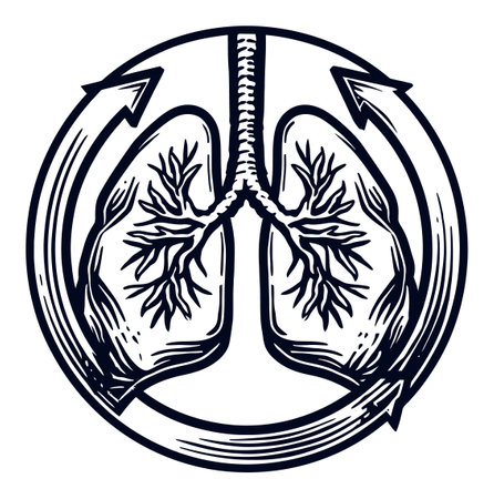 Unique hand-drawn illustration of human lungs featuring a stylish engraving design. Perfect for medical, educational, or artistic projects highlighting respiratory health.のイラスト素材
