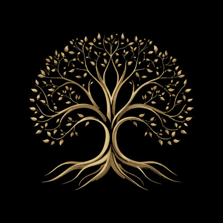 Discover an elegant tree vector art design featuring golden leaves on a black background. Perfect for modern decor, branding, or nature-themed projects.のイラスト素材