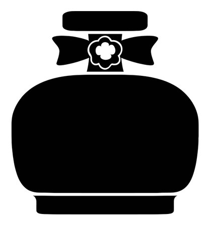 This elegant silhouette of a perfume bottle features a decorative bow and flower design, perfect for themes of beauty, luxury, and femininity. Ideal for graphic design projects.のイラスト素材