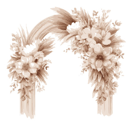 This elegant floral arch design features soft colors and beautiful arrangements, perfect for weddings and special occasions, creating a romantic backdrop.のイラスト素材