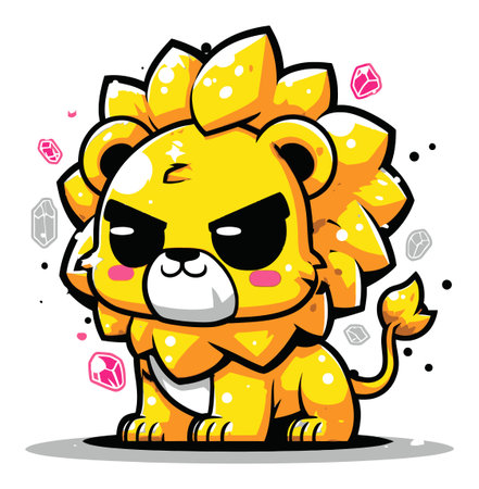 Charming yellow cartoon lion character with a playful expression, perfect for children's illustrations and whimsical designs, showcasing creativity and imagination.のイラスト素材