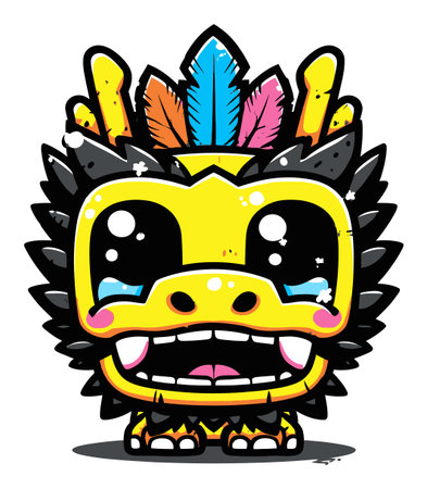 This charming cartoon character features a vibrant design with colorful feathers and a big smiling face, perfect for childrens art, games, or fun projects.のイラスト素材