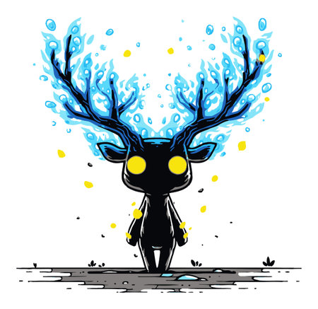 Discover a whimsical cartoon creature featuring colorful antlers and mystical elements. This enchanting design brings vibrant imagination to life, perfect for various creative projects.のイラスト素材