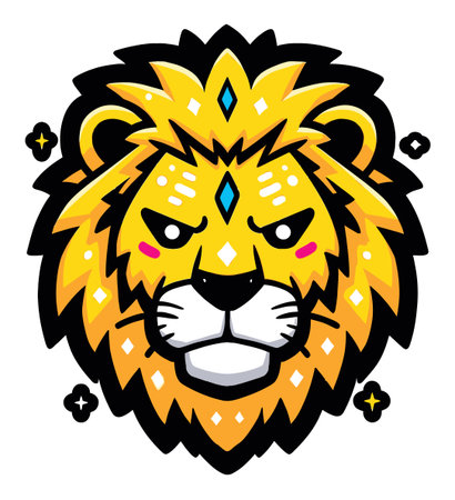 This vibrant cartoon lion head features a fierce expression and bold colors, perfect for playful designs. Ideal for graphic art, logos, and illustrations.のイラスト素材