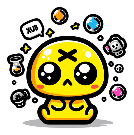 This vibrant cartoon character features a cheerful design with playful expressions and colorful elements, perfect for adding a whimsical touch to any project.のイラスト素材