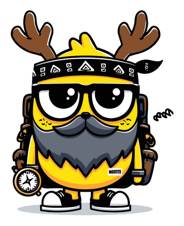 A vibrant and playful yellow cartoon character sporting antlers, glasses, and a stylish beard. This whimsical design captures a fun personality, perfect for various creative projects.のイラスト素材