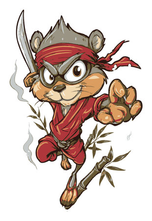 A vibrant cartoon ninja animal character, expertly hand-drawn, showcases dynamic action and playful expression. Perfect for creative projects!のイラスト素材