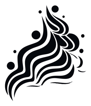 This abstract black and white engraving features flowing curved lines and circular shapes, creating a dynamic visual experience perfect for contemporary art.のイラスト素材