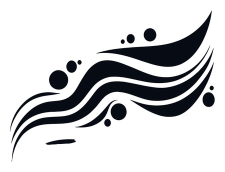 This abstract illustration features elegant black lines and circles, creating a dynamic flow and modern aesthetic perfect for various design projects.のイラスト素材