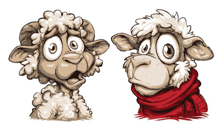 Discover whimsical hand-drawn cartoon sheep characters featuring expressive faces. Perfect for creative projects needing a playful animal illustration.のイラスト素材