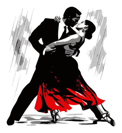 A captivating illustration showcasing a couple gracefully engaged in a passionate tango dance, highlighting elegance, emotion, and artistic expression.のイラスト素材